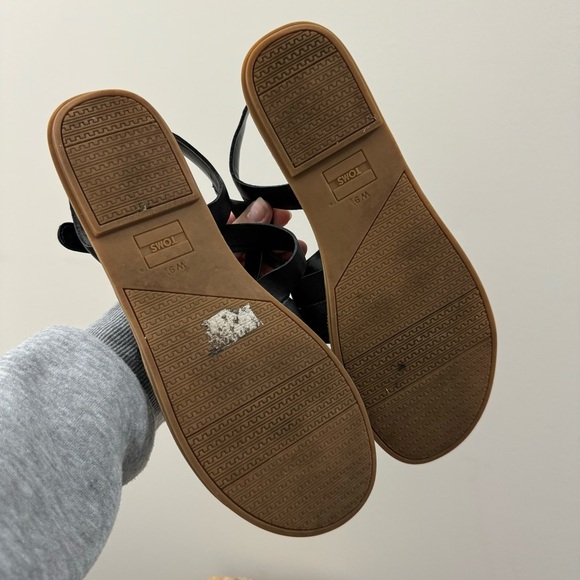 Toms Black Leather Sicily Slingback Strappy Sandals 9.5 - Picture 4 of 7